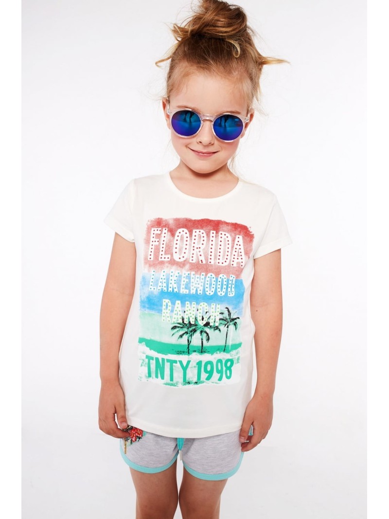 Girls\' T-shirt with print, cream, NDZ8104 - Online store - Boutique